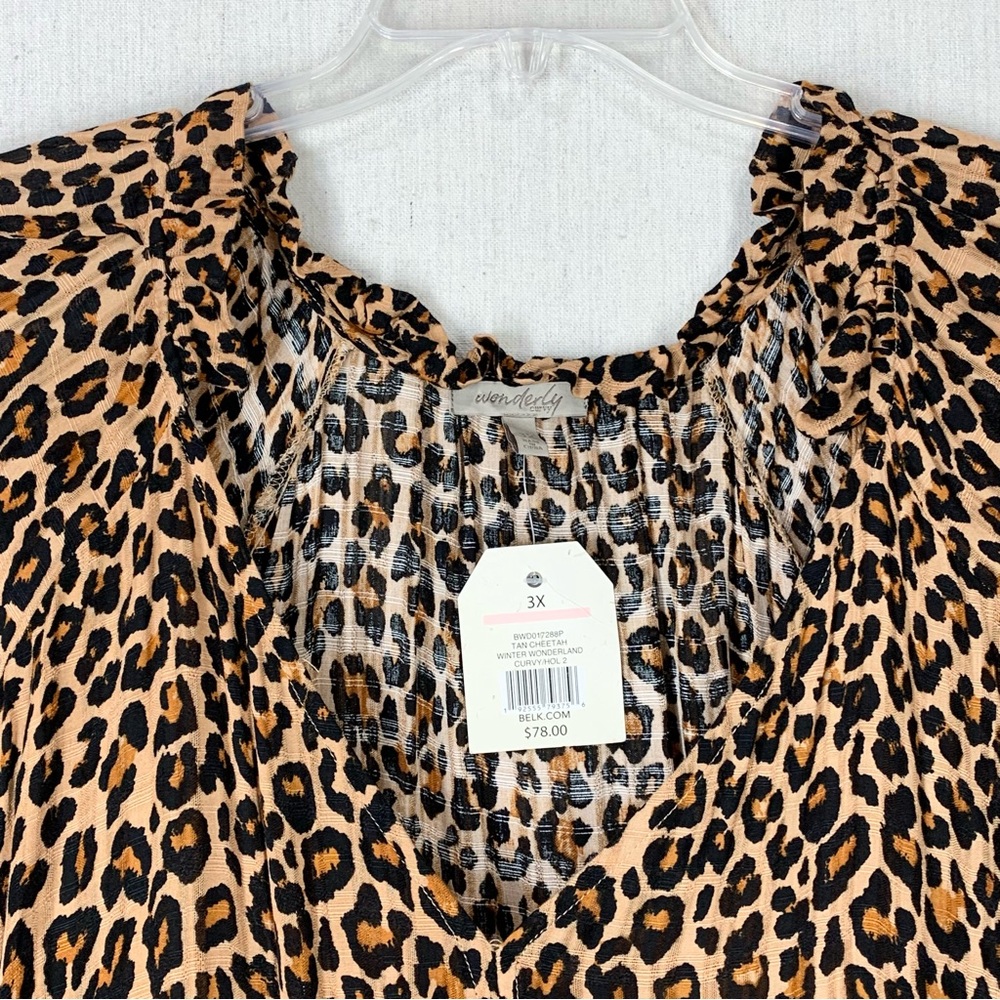 Wonderly NWT Leopard Print Long Sleeve V-Neck Tiered Skirt Mini Dress - Size 3X - Picture 5 of 16